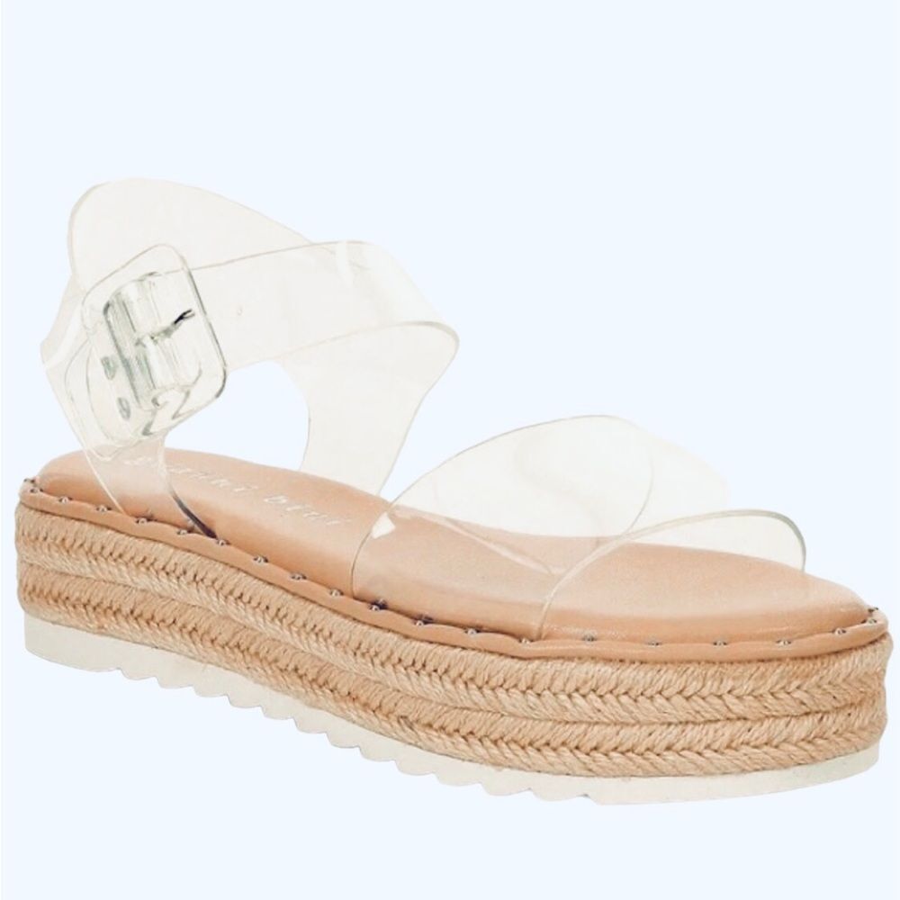 NWT Gianni Bini Clear Keegan Espadrille Platform Sandals Size: 6.5